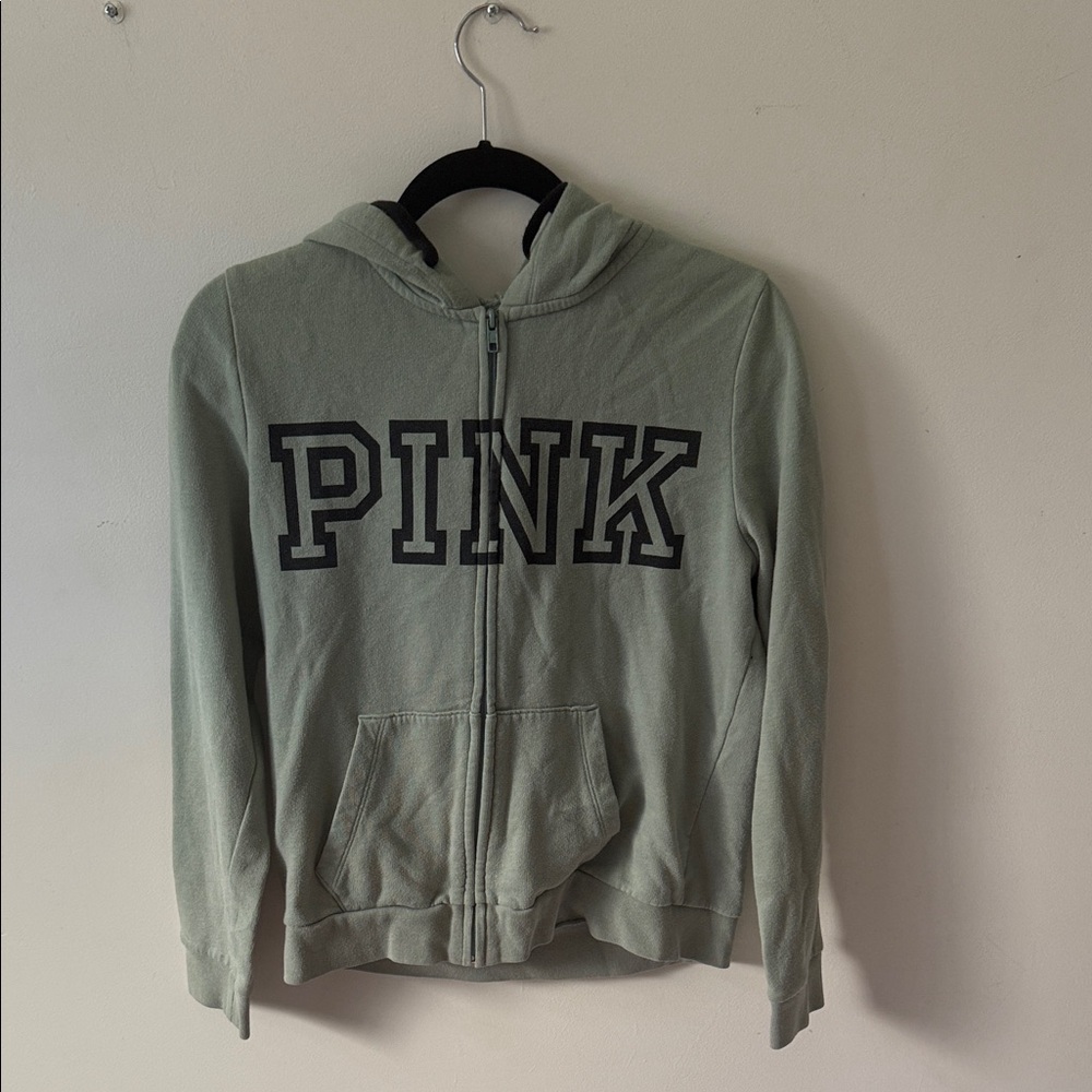 Victoria's Secret Pink Hoodie in Sage with Black Lettering